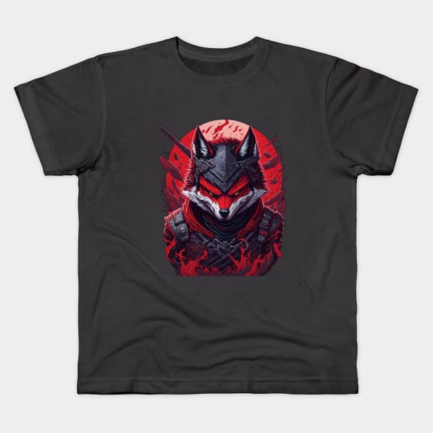 evil ninja wolf face Kids T-Shirt by Rizstor